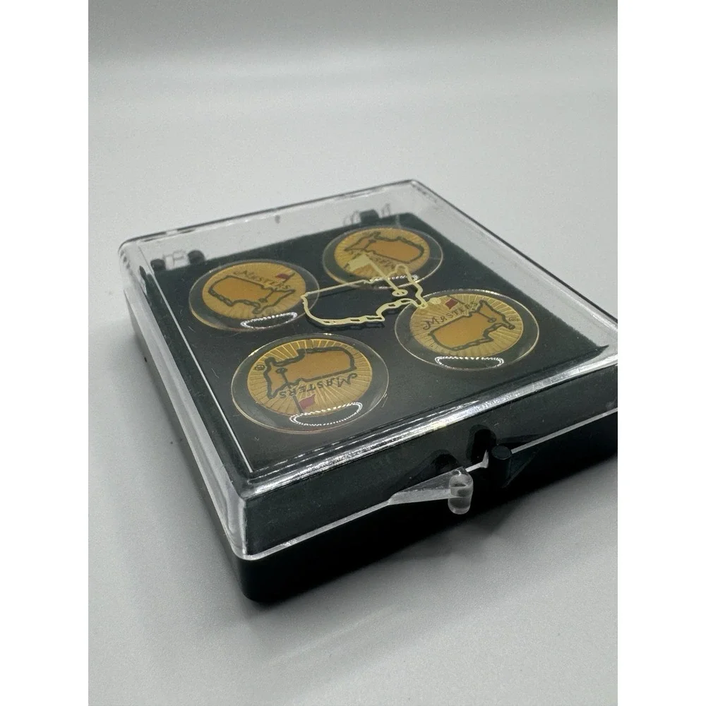 Masters Golf Tournament Shirt Stud Set Enamel Logo Gold Tone Button Studs Case